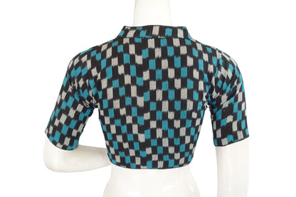 Shop Now for Blue Ikkat Collar Designer Readymade Saree Blouses - D3blouses