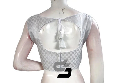 Silver Color Boat Neck Brocade Silk Designer Readymade Saree Blouse - D3blouses