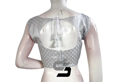 Silver Color Boat Neck Brocade Silk Designer Readymade Saree Blouse - D3blouses