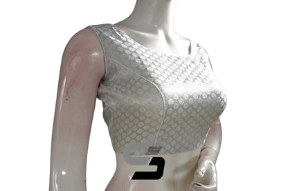 Silver Color Boat Neck Brocade Silk Designer Readymade Saree Blouse - D3blouses