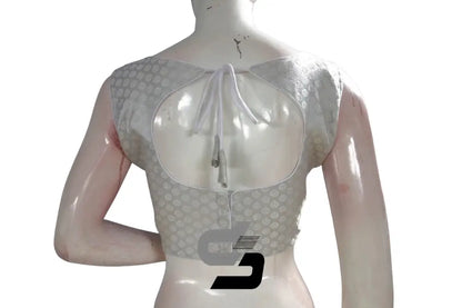 Silver Color Boat Neck Brocade Silk Designer Readymade Saree Blouse - D3blouses