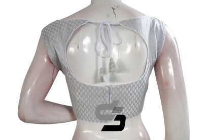 Silver Color Boat Neck Brocade Silk Designer Readymade Saree Blouse - D3blouses