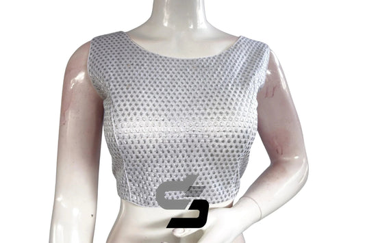 Silver Color Boat Neck Embroidery Designer Readymade Saree Blouse - D3blouses