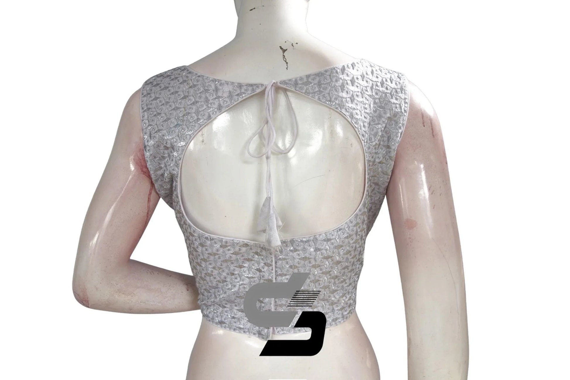 Silver Color Boat Neck Embroidery Designer Readymade Saree Blouse - D3blouses