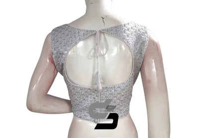 Silver Color Boat Neck Embroidery Designer Readymade Saree Blouse - D3blouses