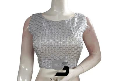 Silver Color Boat Neck Embroidery Designer Readymade Saree Blouse - D3blouses