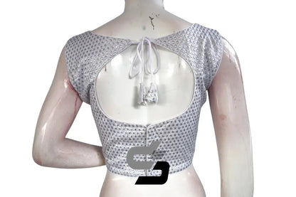 Silver Color Boat Neck Embroidery Designer Readymade Saree Blouse - D3blouses