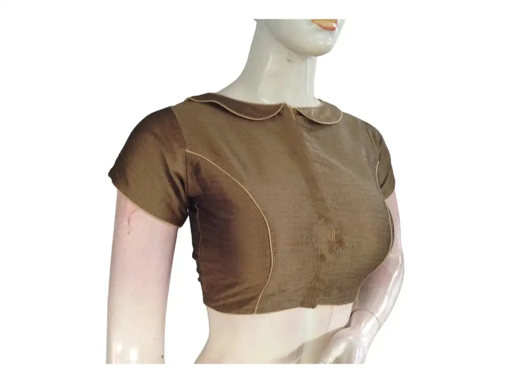 Silver Lining, Peter Pan Blouse in Shimmering Greyish Gold - D3blouses