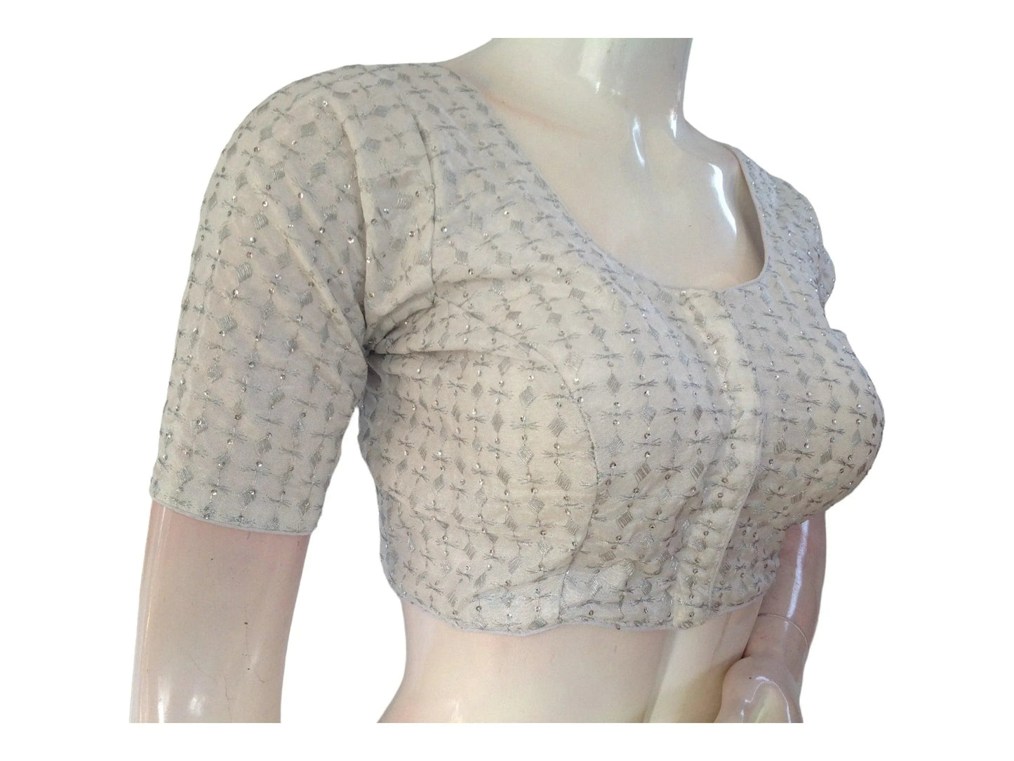 Silver Saree Blouse, Silk Saree Readymade Blouse, Indian Tissue Choli top from D3 Blouses - D3blouses