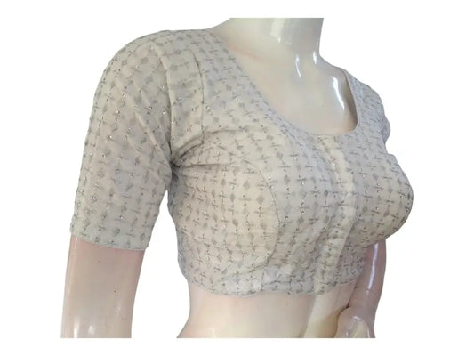 Silver Saree Blouse, Silk Saree Readymade Blouse, Indian Tissue Choli top from D3 Blouses - D3blouses