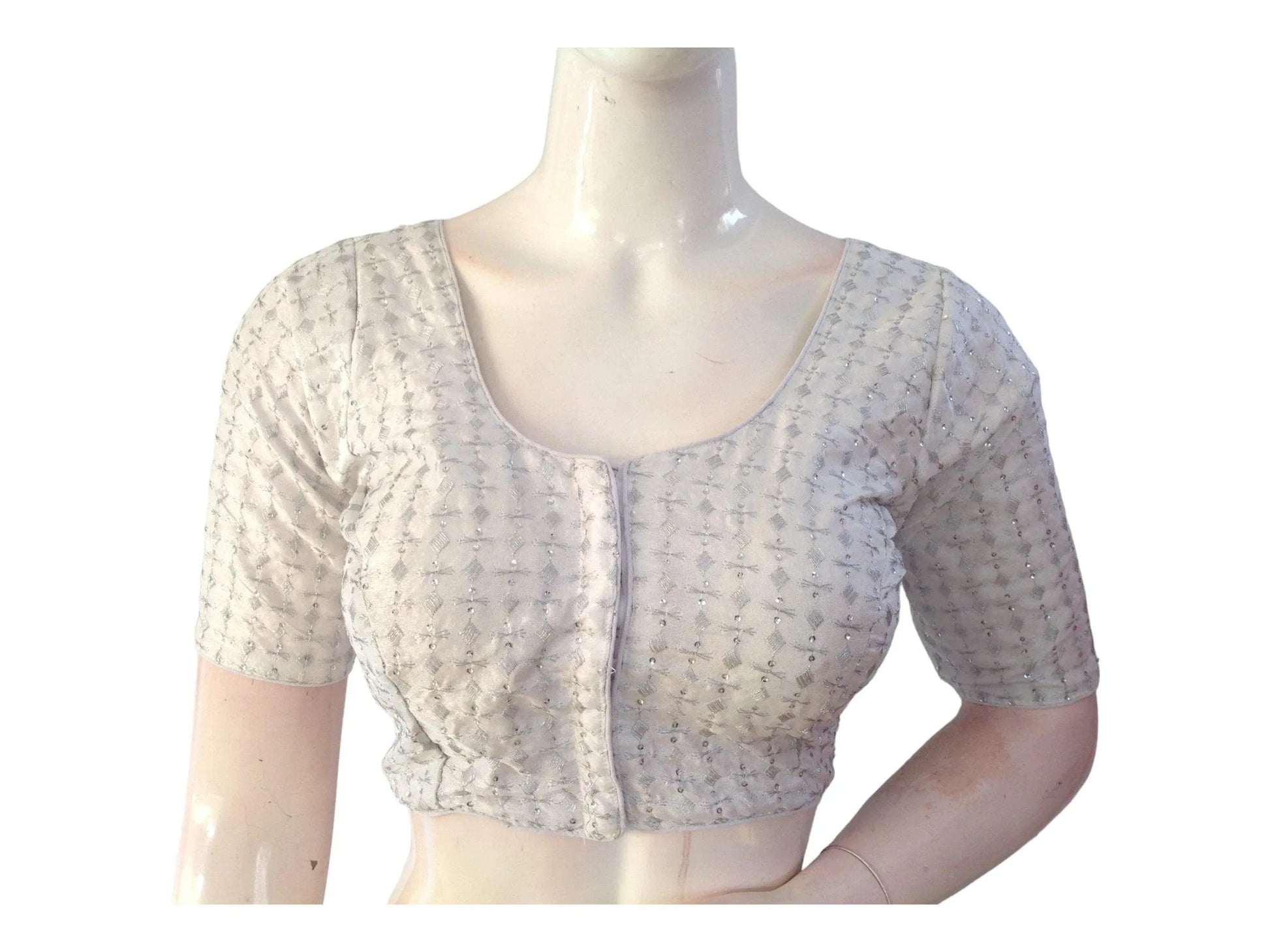 Silver Saree Blouse, Silk Saree Readymade Blouse, Indian Tissue Choli top from D3 Blouses - D3blouses