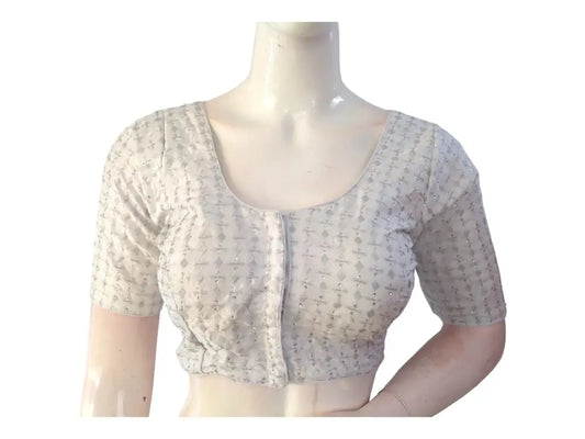 Silver Saree Blouse, Silk Saree Readymade Blouse, Indian Tissue Choli top from D3 Blouses - D3blouses