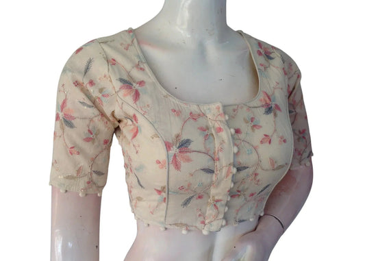 Simple Elegance: Khadi Cotton Ready made Blouse with Subtle Sequins - D3blouses