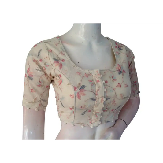 Simple Elegance: Khadi Cotton Ready made Blouse with Subtle Sequins - D3blouses