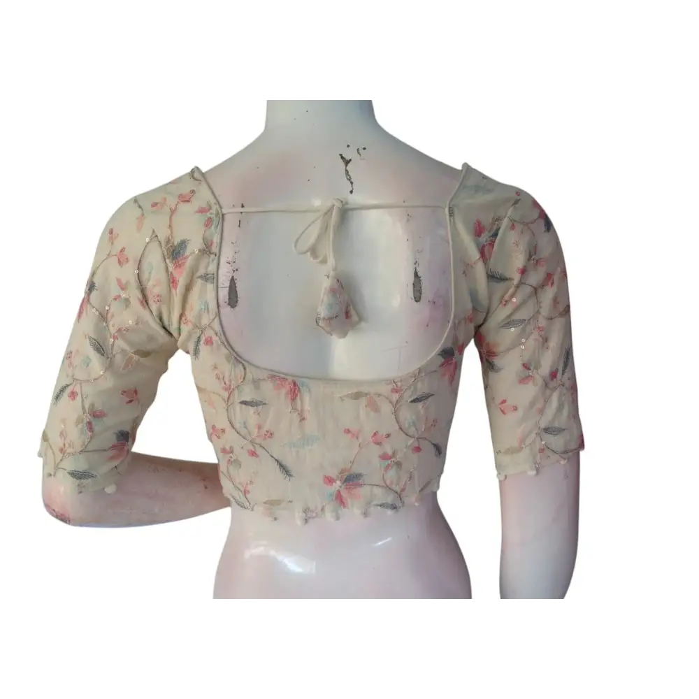 Simple Elegance: Khadi Cotton Ready made Blouse with Subtle Sequins - D3blouses