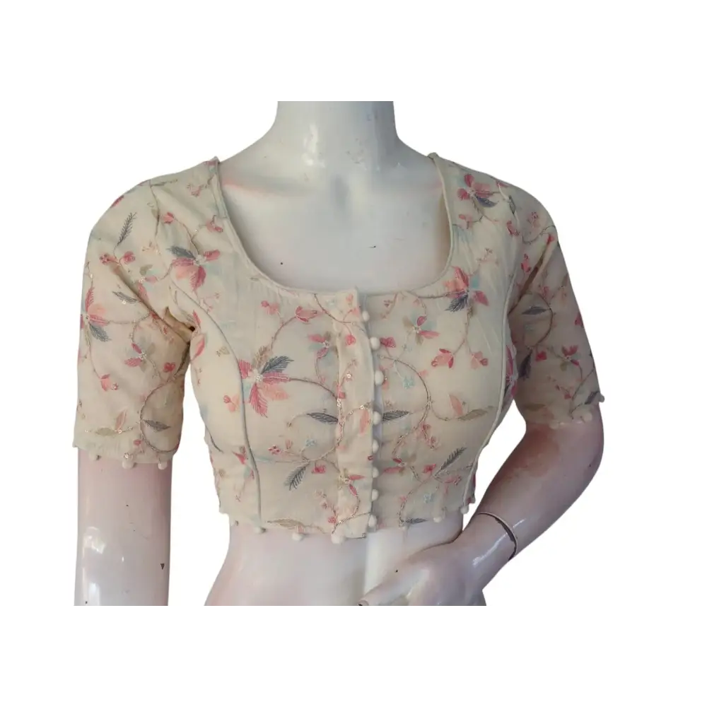 Simple Elegance: Khadi Cotton Ready made Blouse with Subtle Sequins - D3blouses