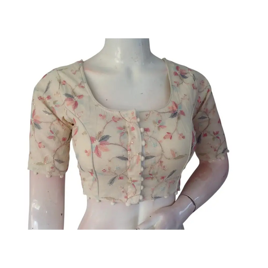 Simple Elegance: Khadi Cotton Ready made Blouse with Subtle Sequins - D3blouses