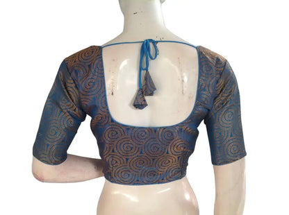 Sky Blue Color Brocade Readymade Saree Blouse, Indian Traditional Blouse - D3blouses