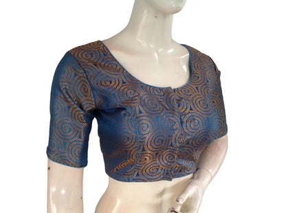 Sky Blue Color Brocade Readymade Saree Blouse, Indian Traditional Blouse - D3blouses