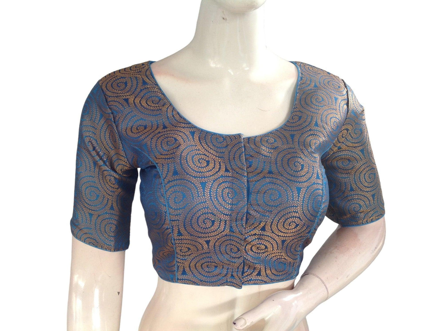 Sky Blue Color Brocade Readymade Saree Blouse, Indian Traditional Blouse - D3blouses