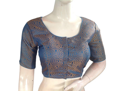 Sky Blue Color Brocade Readymade Saree Blouse, Indian Traditional Blouse - D3blouses