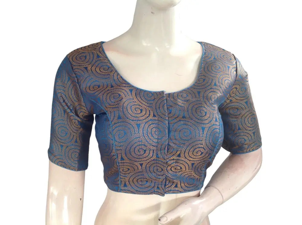 Sky Blue Color Brocade Readymade Saree Blouse, Indian Traditional Blouse - D3blouses