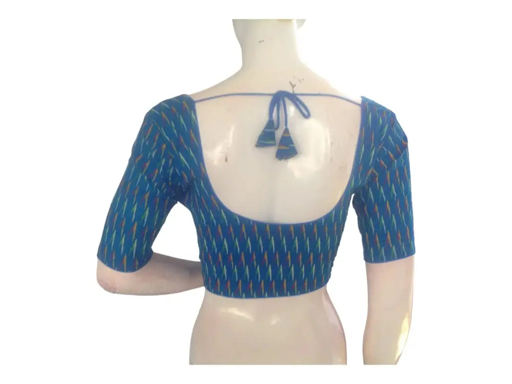 Sky Blue Saree Bouse, Cotton Readymade blouse, Trendy Indian Saree Choli top - D3blouses