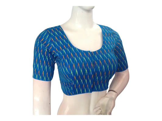 Sky Blue Saree Bouse, Cotton Readymade blouse, Trendy Indian Saree Choli top - D3blouses
