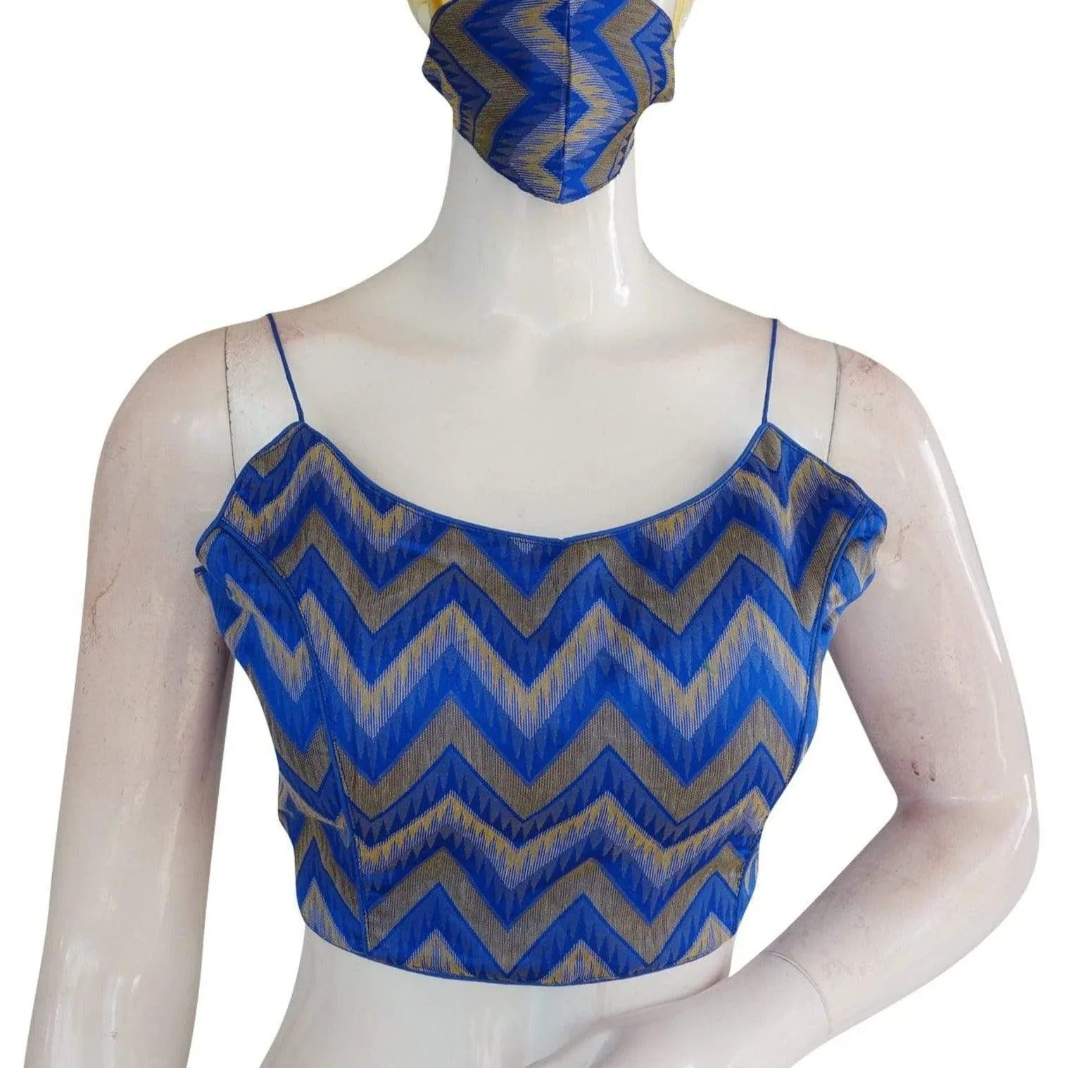 Sleek Multi Ikkat Silk Designer Blouse - Spaghetti Strap Beauty - D3blouses