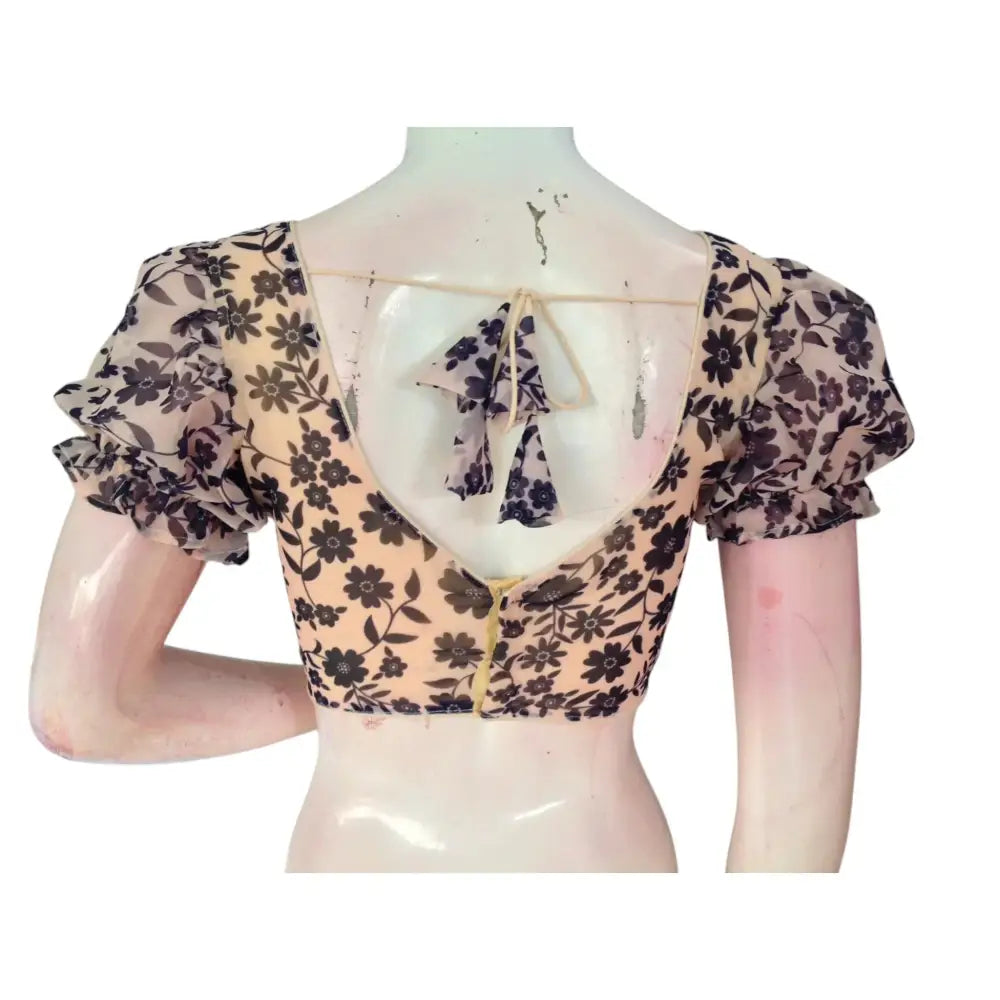 Soft and Sweet: Beige Color Organza Puff Sleeve Blouse - D3blouses