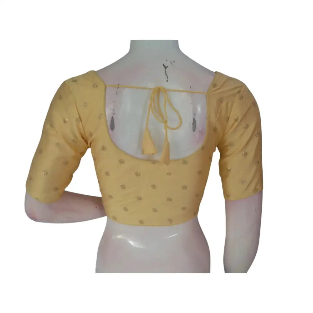 Soft and Sweet: Pastel Yellow Semi-Silk Blouse with Delicate Embroidery - D3blouses