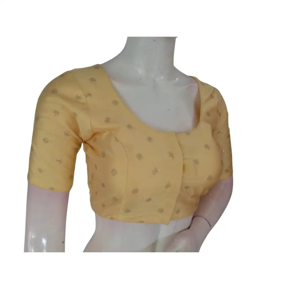 Soft and Sweet: Pastel Yellow Semi-Silk Blouse with Delicate Embroidery - D3blouses