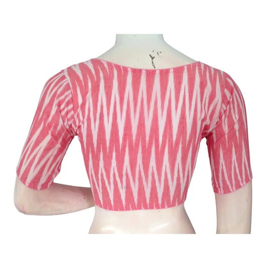 Soft Elegance: Pastel Pink Cotton High-Neck Blouse - D3blouses