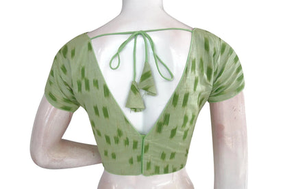 Sophisticated Green Ikkat V-Neck Designer Readymade Blouse - Women's Elegance - D3blouses