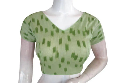 Sophisticated Green Ikkat V-Neck Designer Readymade Blouse - Women's Elegance - D3blouses