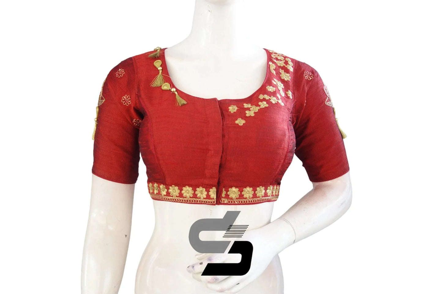 Sophisticated Maroon: Designer High Neck Silk Saree Blouses - D3blouses