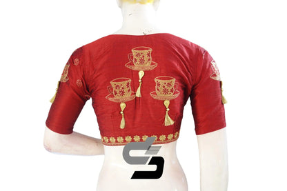 Sophisticated Maroon: Designer High Neck Silk Saree Blouses - D3blouses