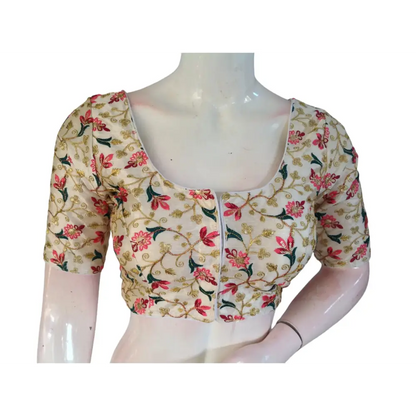 Sophisticated Off-White Silk Saree with Exquisite Embroidery Blouse - D3blouses