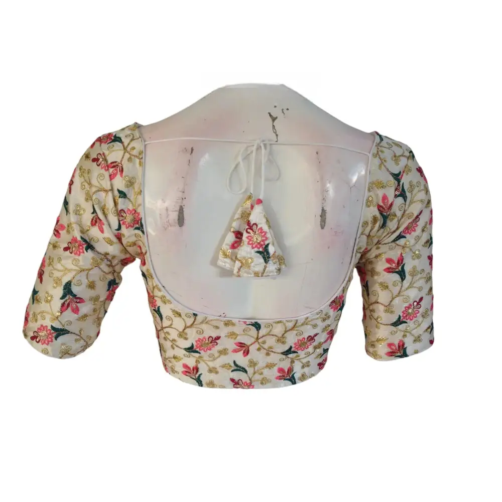 Sophisticated Off-White Silk Saree with Exquisite Embroidery Blouse - D3blouses