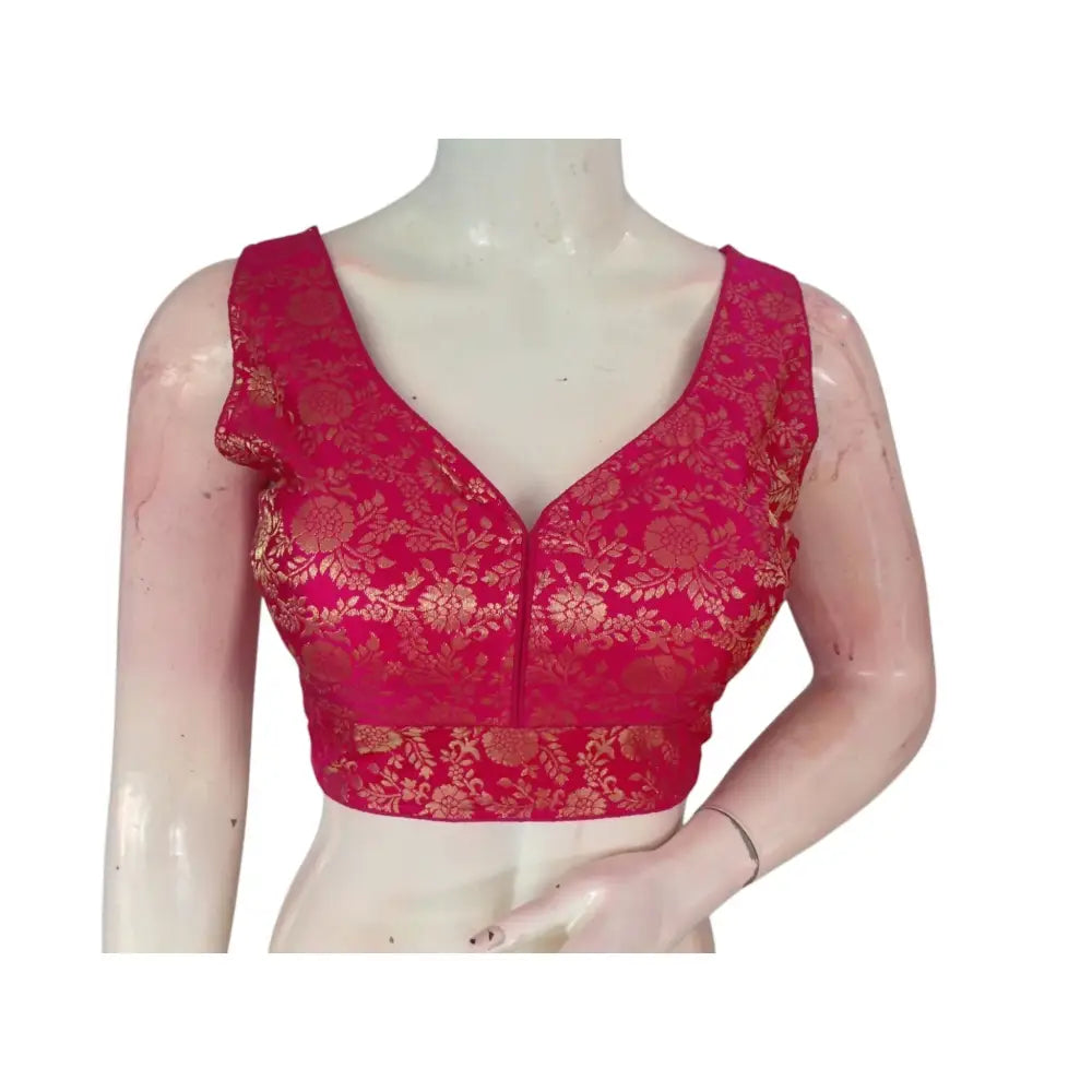 Sparkling Raspberry Pink Banaras Silk Ready made Blouse: A Touch of Romance - D3blouses
