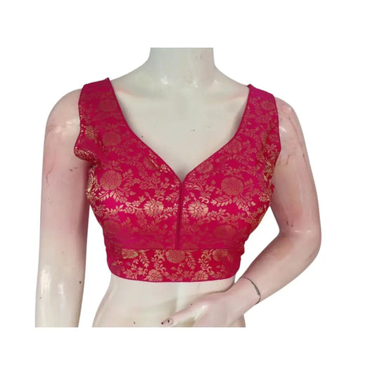 Sparkling Raspberry Pink Banaras Silk Ready made Blouse: A Touch of Romance - D3blouses