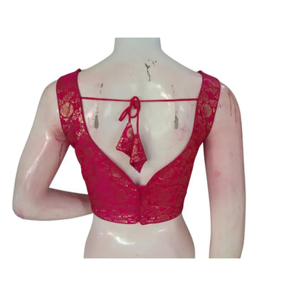 Sparkling Raspberry Pink Banaras Silk Ready made Blouse: A Touch of Romance - D3blouses