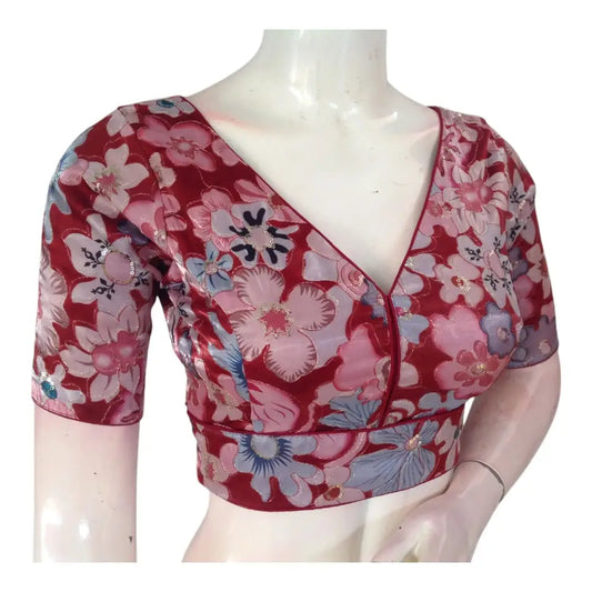 Sparkling Wine colour Organza Saree Blouse | Sequin Party Choli | Festive Top - D3blouses