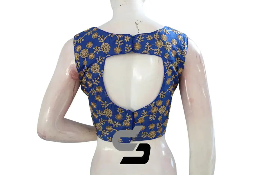 "Step into Elegance: Royal Blue Designer Semi Silk Embroidery Saree Blouses" - D3blouses