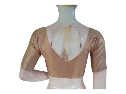 Stunning Gold Plain Tissue Silk Saree Blouse | V-Neck | Readymade Blouse - D3blouses