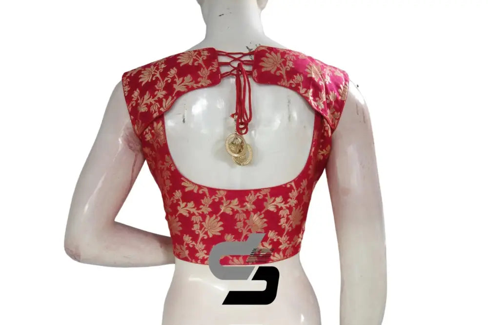 Stunning Raspberry Pink High Neck Silk Saree Blouses - Designer Chic! - D3blouses