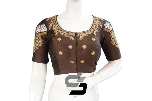 Stunning Red High Neck Designer Silk Embroidered Blouses - D3blouses