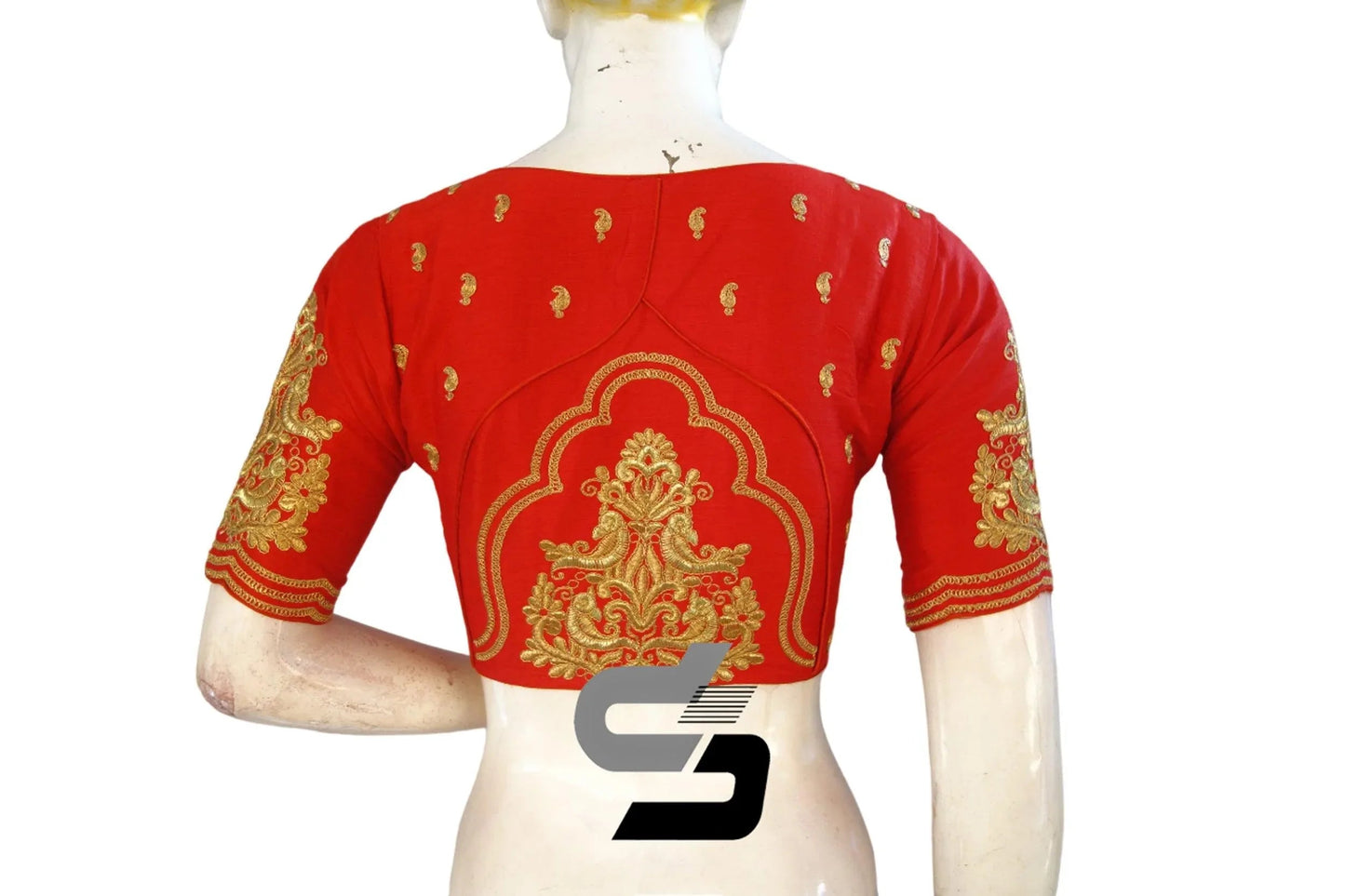Stunning Red High Neck Designer Silk Embroidered Blouses - D3blouses