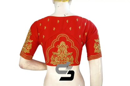 Stunning Red High Neck Designer Silk Embroidered Blouses - D3blouses