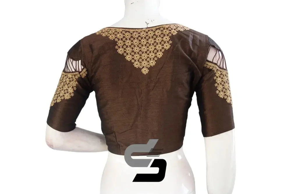 Stunning Red High Neck Designer Silk Embroidered Blouses - D3blouses